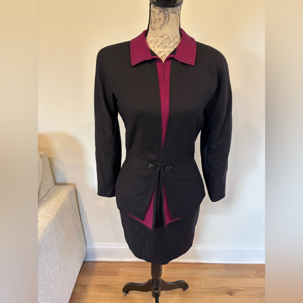 Vintage Luciano Soprani black and purple wool dress size IT 42